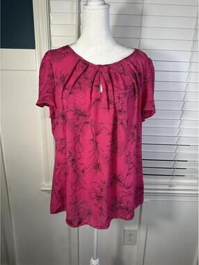 Worthington XL Pink Floral Short Sleeve Blouse